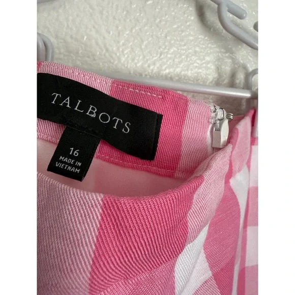 Talbots Pink White Gingham Check Pencil Skirt Size 16 Lined Back Vent Midi - Picture 5 of 10